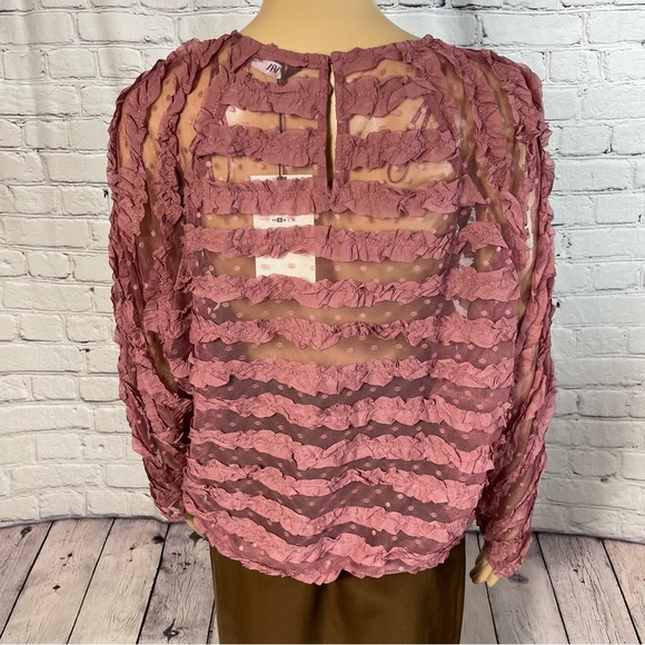 NWT New Zara Frill Ruffled Tulle Blouse Size S - Picture 6 of 12